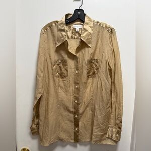 Izaac Mizrahi Women’s Sz XL Button Up Gold & Sheer Blouse Cotton & Silk Luxury